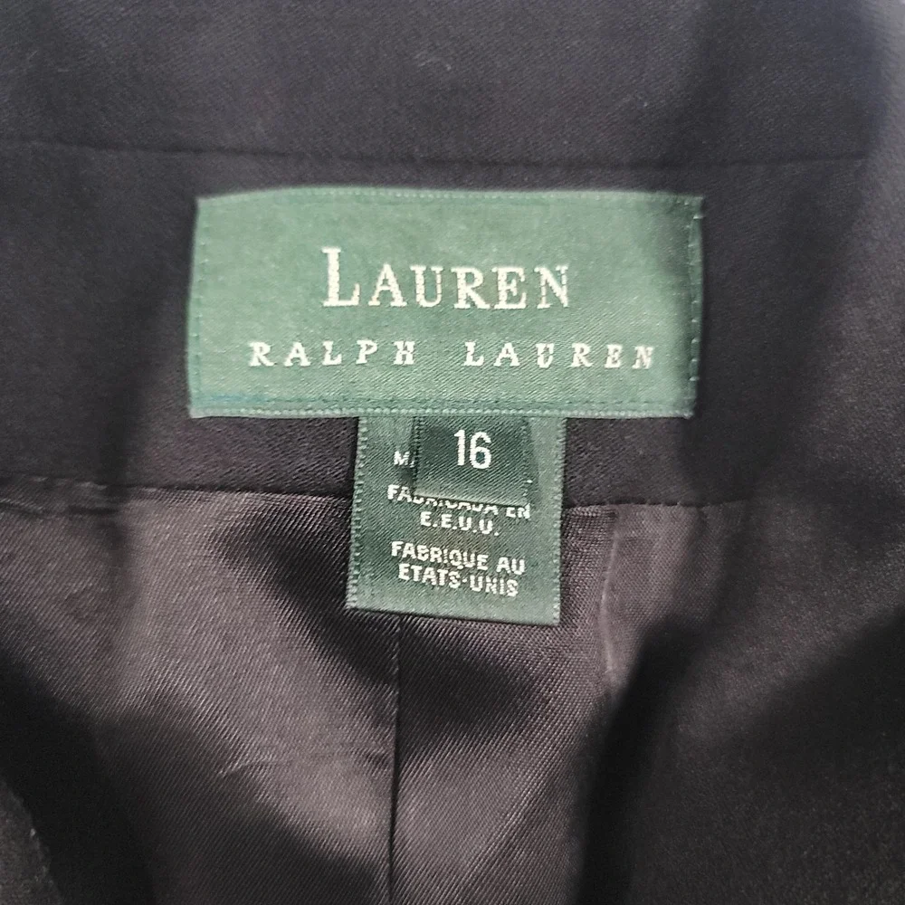 Vintage Lauren Ralph Lauren Navy Double Breasted Wool Crest Logo Blazer Size 16 - Picture 3 of 15